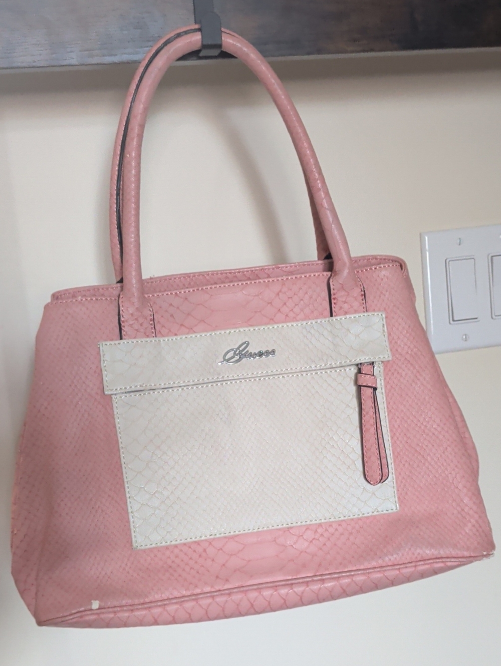Guess Pink Tote with Cream Front Pocket